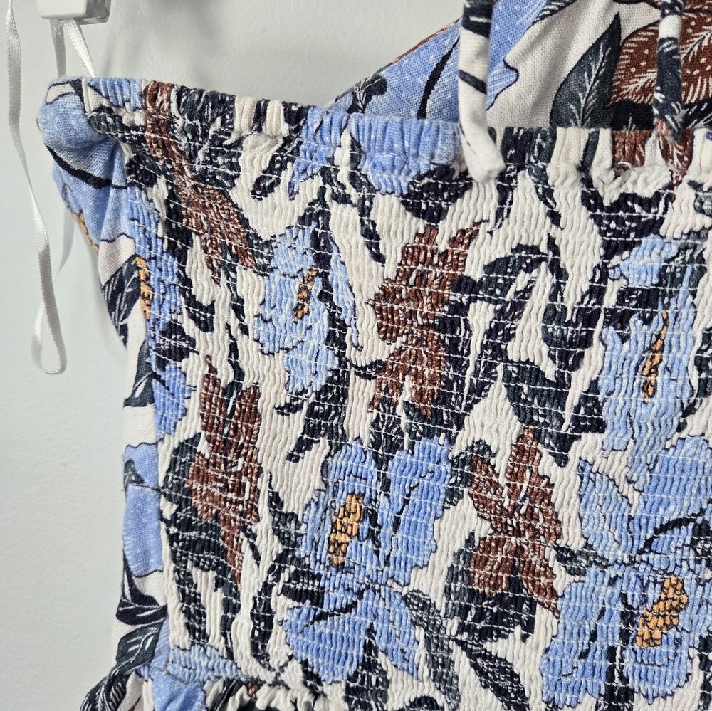 OLD NAVY Floral Halter Neck Blue Brown And White Linen Blend Romper - Picture 13 of 16
